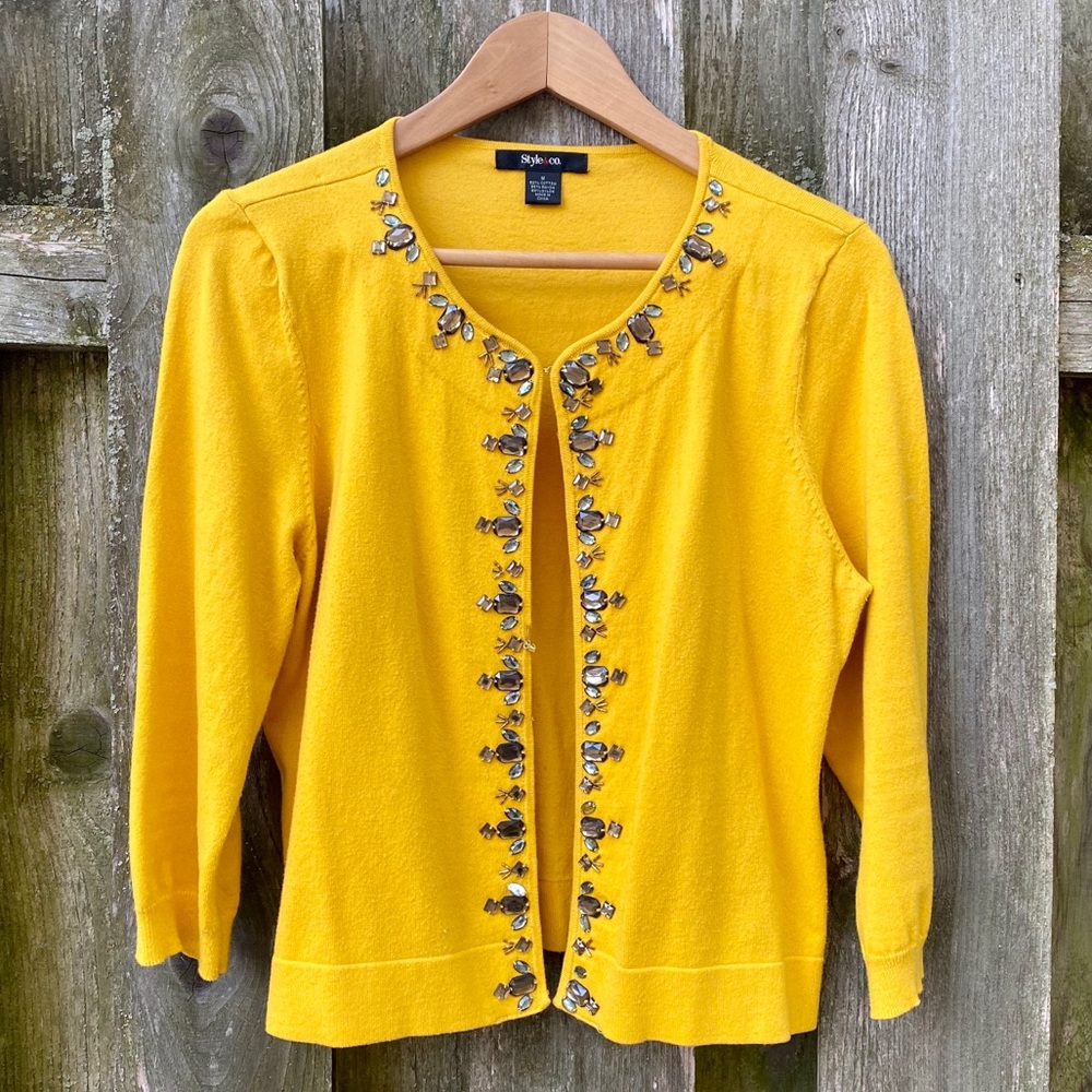 Style & Co Jeweled Yellow Cardigan